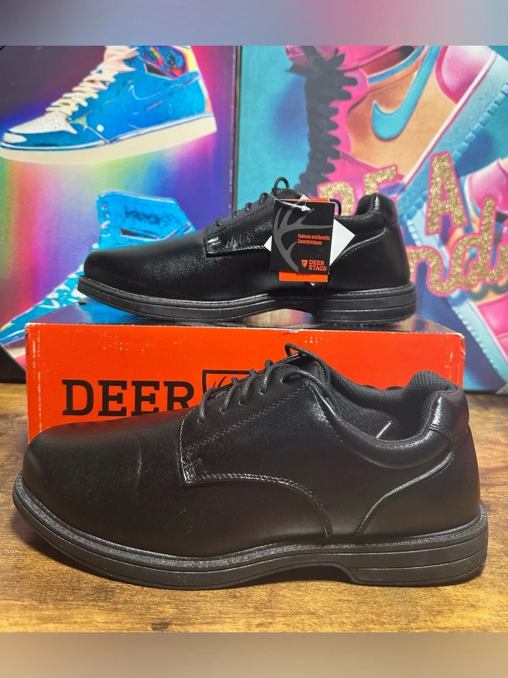 Deer Stags Men's Crown Black Slip-Resistant Dress Comfort Oxfords size 9.5 W
